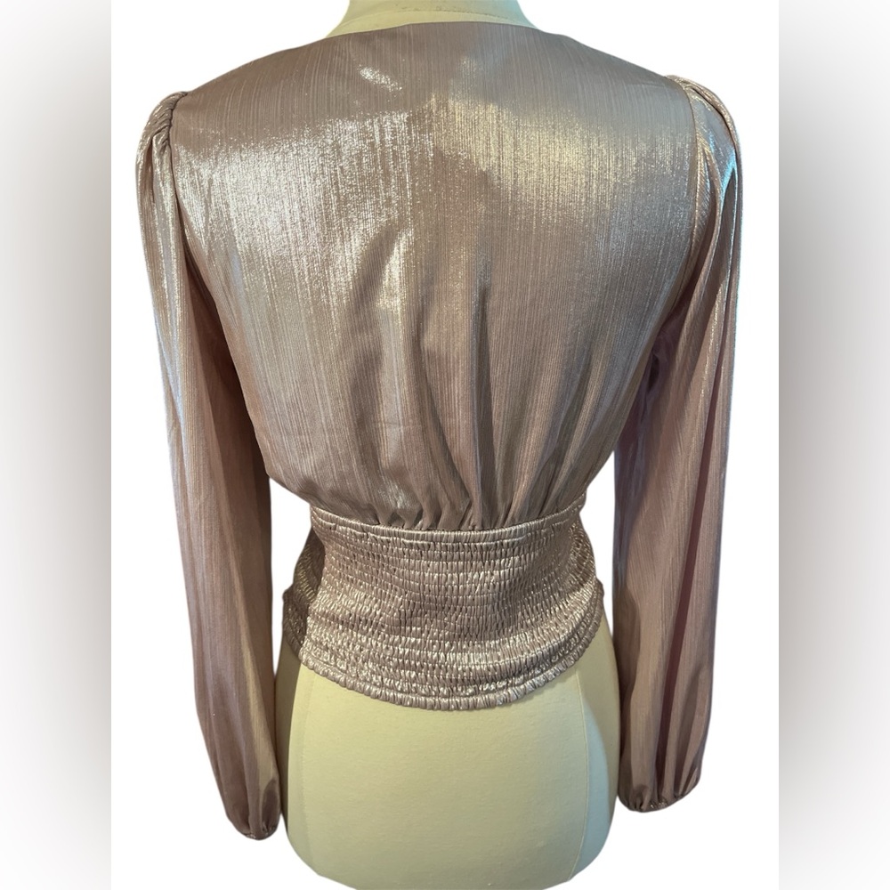 Anthropologie Flat White Pink Shine Blouse long Sleeves & front buttons Size S - Picture 5 of 8
